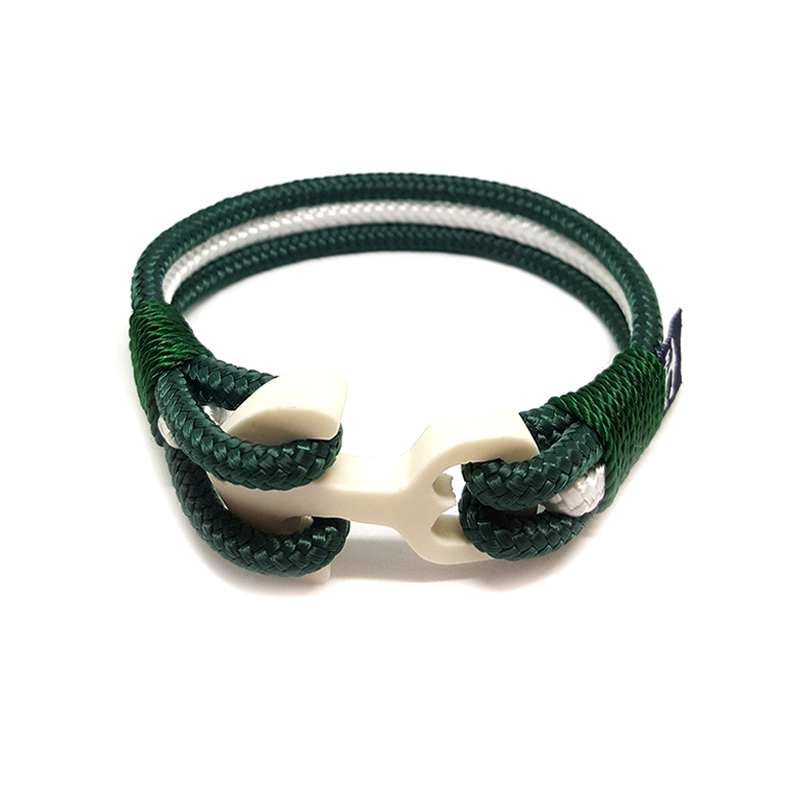 Green and White Wood Anchor Nautical Anklet